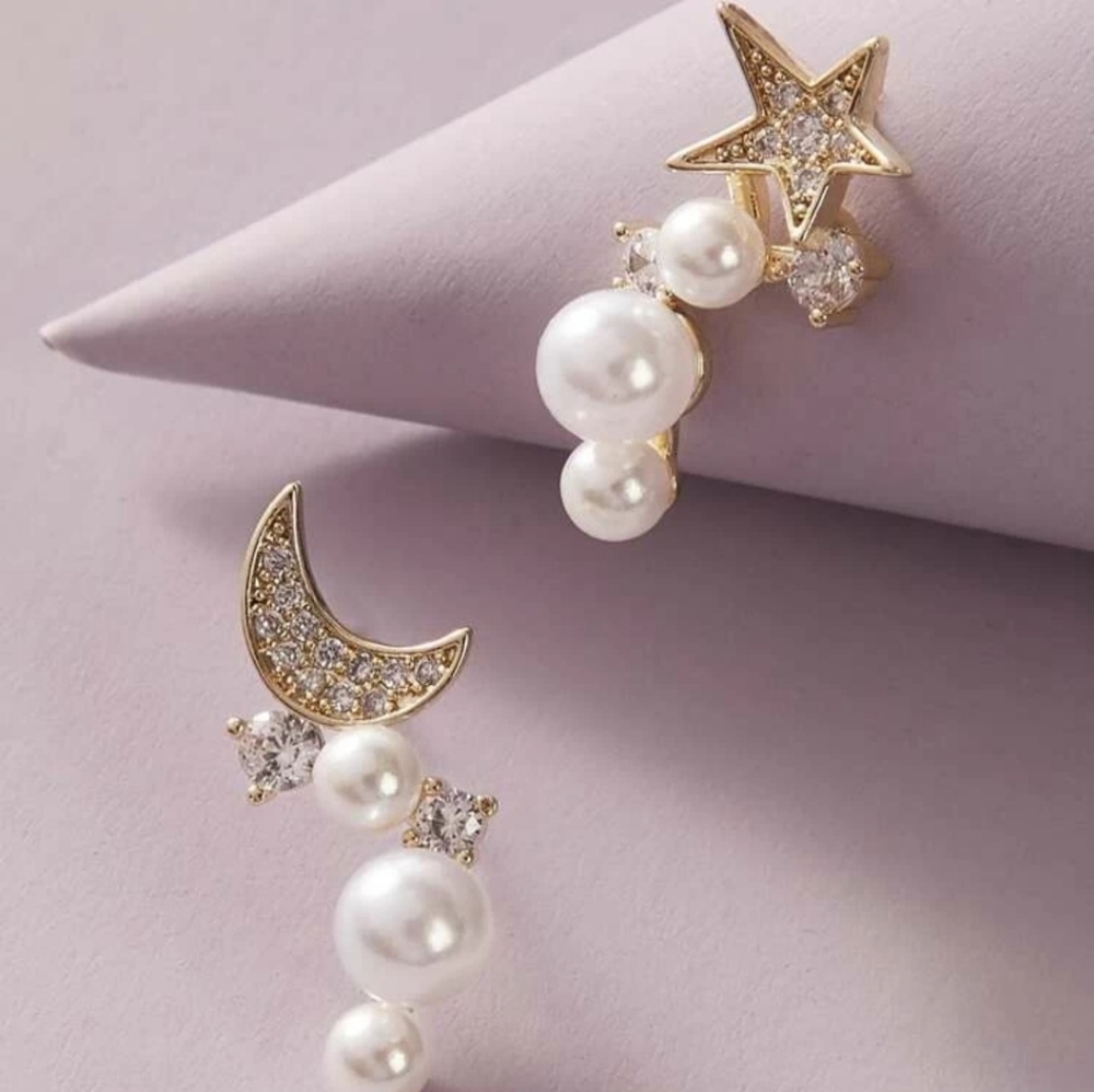 Moon Sun Pearl Earrings - Picture 1 of 5